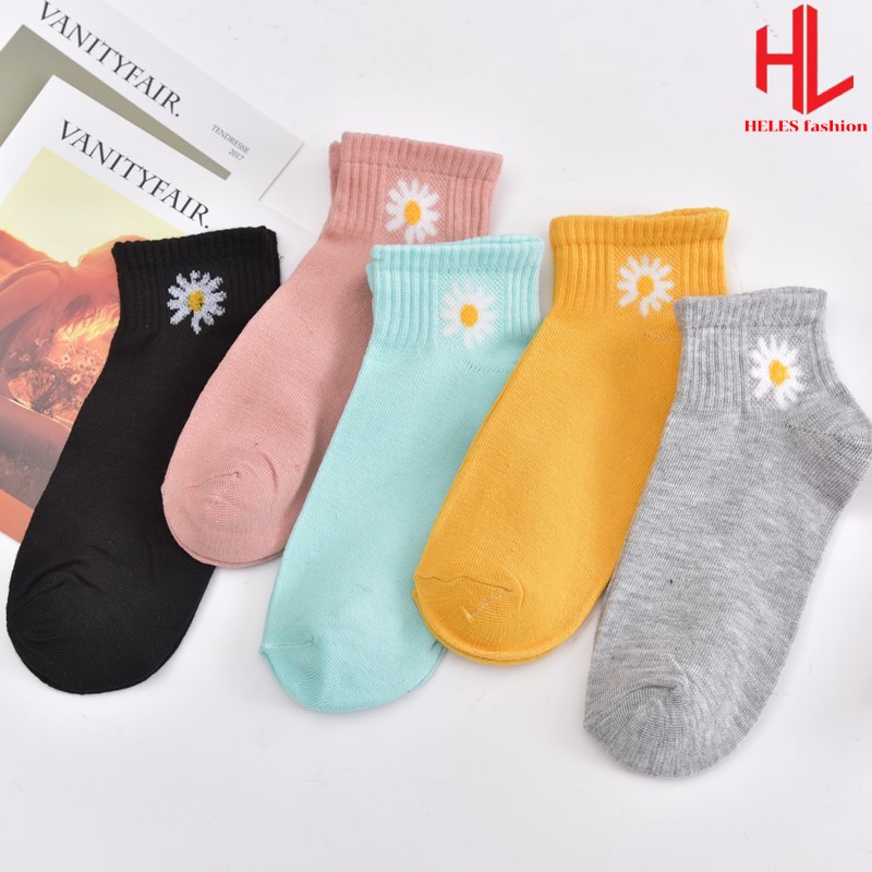 Tất vớ nữ cổ ngắn hoa cúc HELES, tất cổ ngắn Hàn Quốc nhiều màu