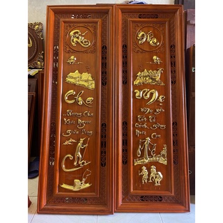 Câu đối cha mẹ gỗ hương đỏ nam phi treo tường