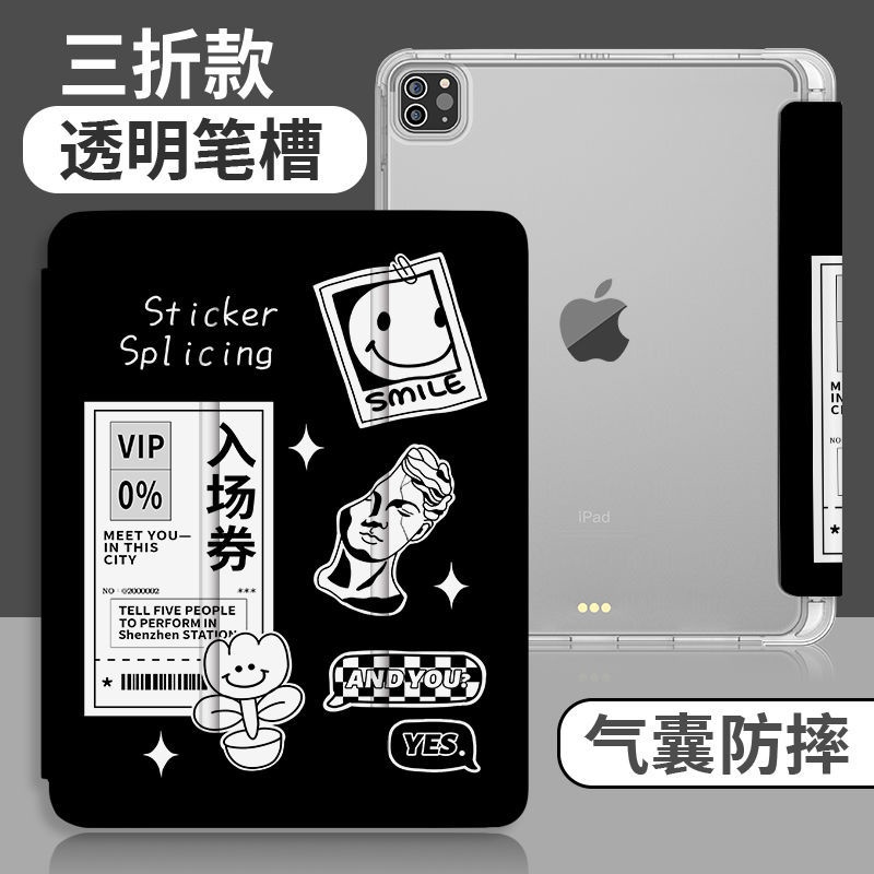 Ốp Máy Tính Bảng Gập Ba Khúc Có Khe Đựng Bút Cho Ipad Air 5 5 / 6 / 7 / 8 / 9th Gen Mini4 / 5 / 6 Air1 / 2 / 3 / 4 / 5 Pro 10.5 '' 11 '' 12.9 '' 2018 2020 2021