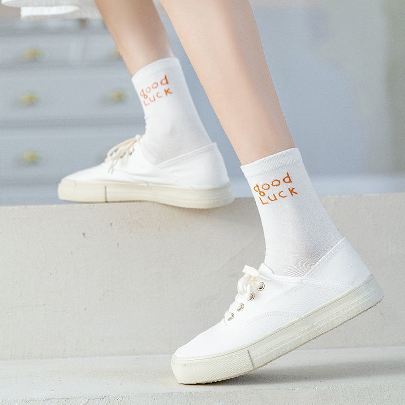 Vớ Họa Tiết Sọc In Chữ Mặt Cười Hoạt Hình Phong Cách Nhật Bản Dễ Thương Dành Cho Nữ Sinh