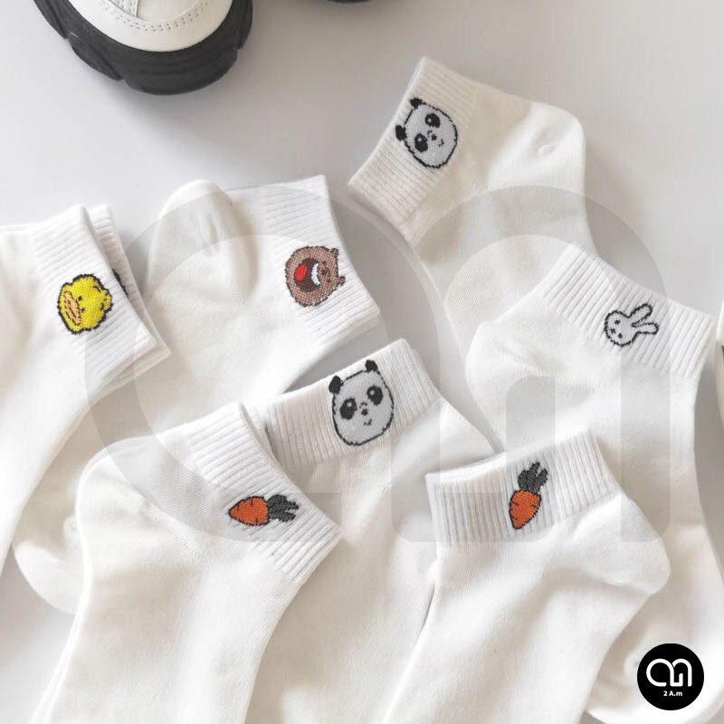 Tất Vớ Cổ Ngắn Nữ Họa Tiết Động Vật Dễ Thương Chất Liệu Cotton Màu Trắng Đẹp Thời Trang