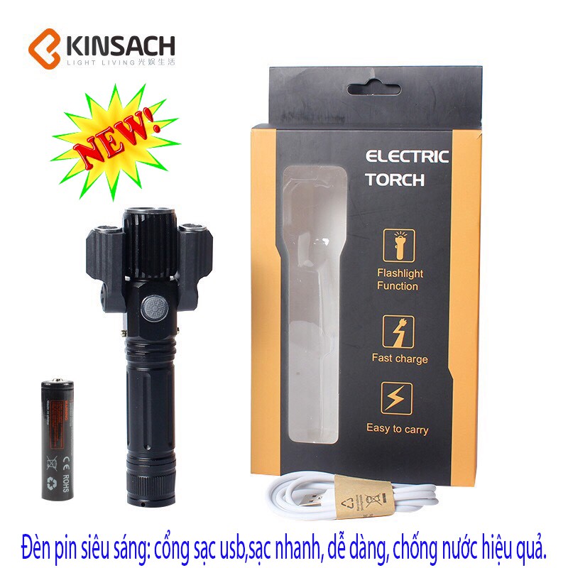 Đèn Pin Phượt Thủ,Đèn Pin đa năng Glare LED 3 Đầu Đèn Pin Zoom Ngoài Trời, Đèn Sạc Cổng Sạc Android, Cáp SẠC usb Đi Kèm.