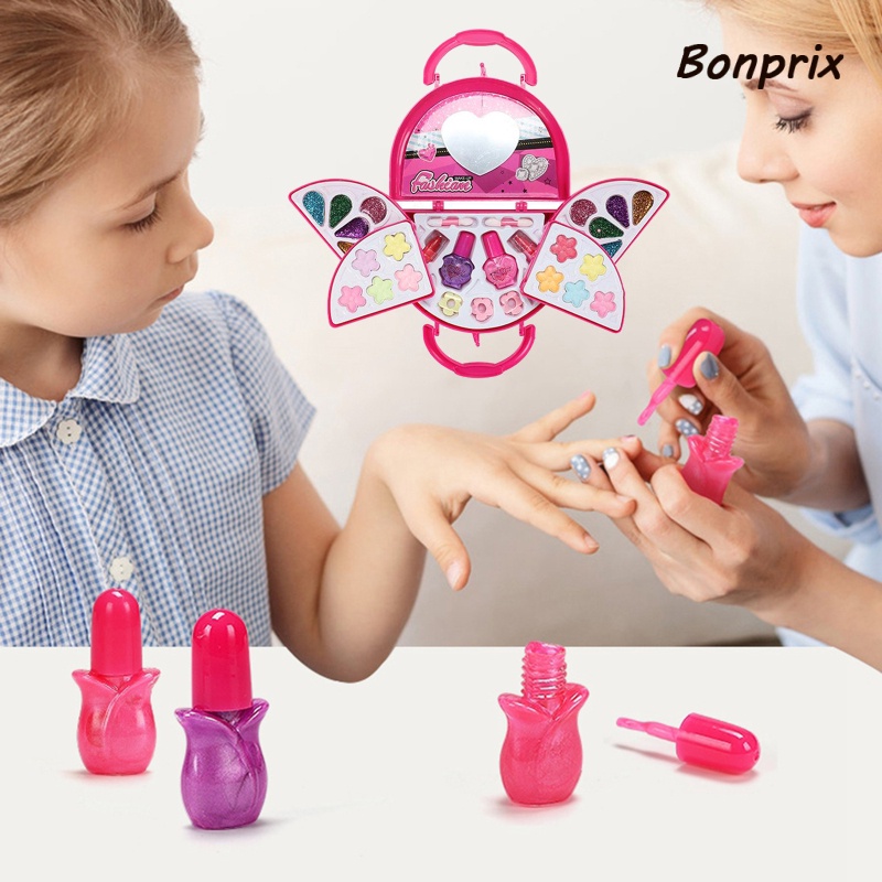 [Hàng mới về] Bộ mỹ phẩm đồ chơi bảng phấn mắt kem lót sơn móng tay son môi rửa được không độc hại có gương cho bé gái
