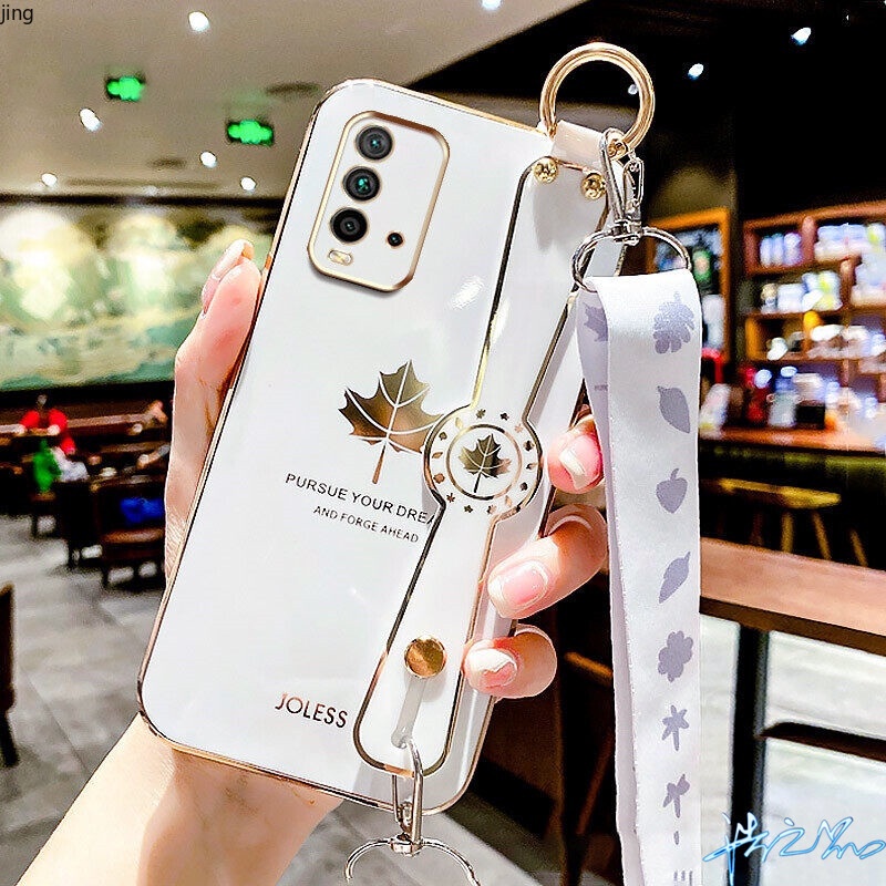 Ốp Điện Thoại Họa Tiết Lá Phong Có Dây Đeo Cổ Tay Cho Redmi 10C 9A 10 9T 9 9C 8 8A 7 Note 11 11S