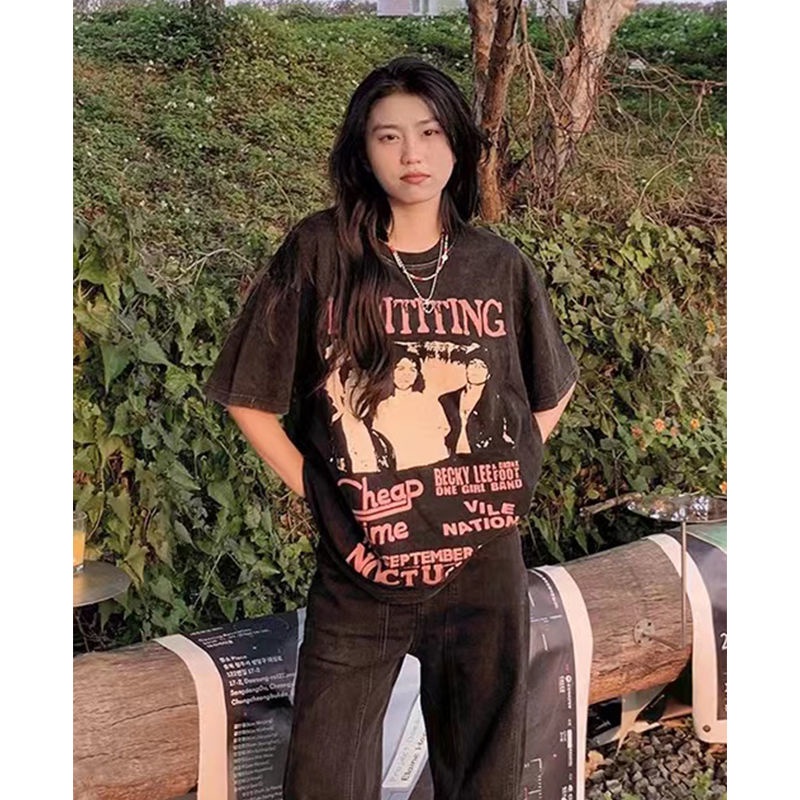 COZOK Áo Thun Ngắn Tay In Họa Tiết Vintage Cá Tính Trẻ Trung