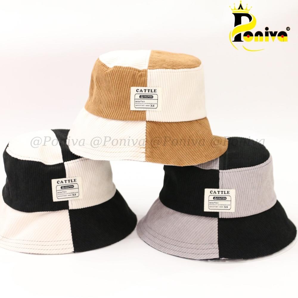Mũ bucket vành cụp ❤️ Nón tai bèo vành tròn vá Cattle chất nhung tăm cao cấp form unisex nam nữ PONIVA siêu hot