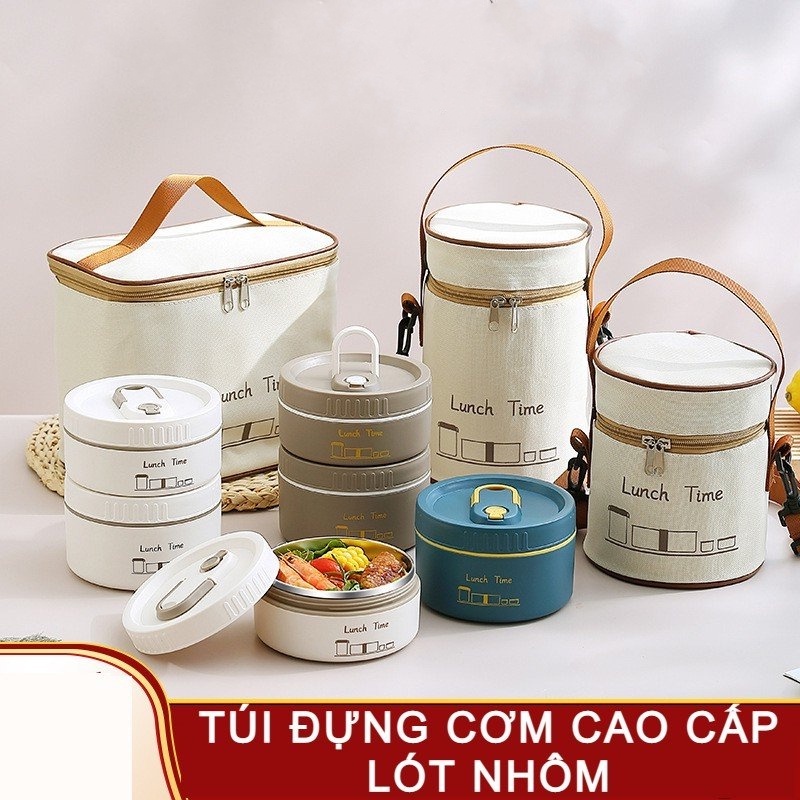 Túi đựng cơm tròn LUNCH TIME có quai đeo chéo, lót nhôm, giữ nhiệt, cách nhiệt chống thấm rất tốt