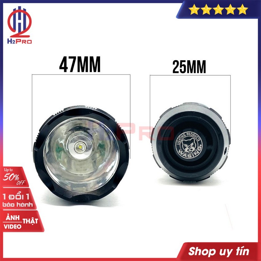 Đèn pin cầm tay siêu sáng WASING 403 2022 H2Pro cao cấp-chiếu xa 300m-hợp kin nhôm