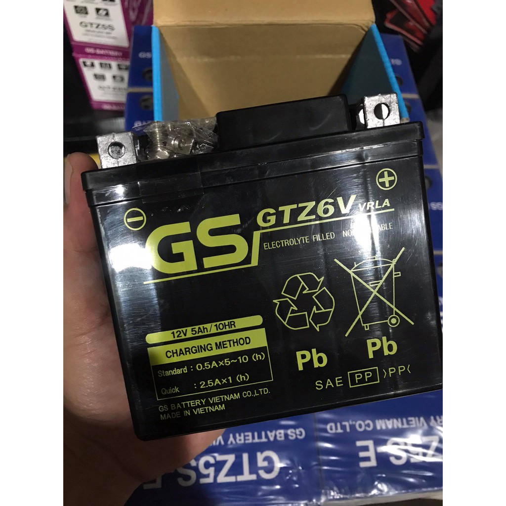 BÌNH ắc quy GS GTZ6V tem vàng 12V - 5Ah, 131 x 62 x 131