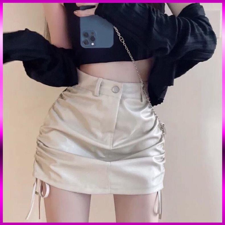 CHÂN VÁY DA RÚT DÂY ULZZANG NGẮN SEXY RÚT DÂY HAI BÊN SƯỜN,CHÂN VÁY CHỮ A BA MÀU ĐEN-NÂU-KEM | BigBuy360 - bigbuy360.vn