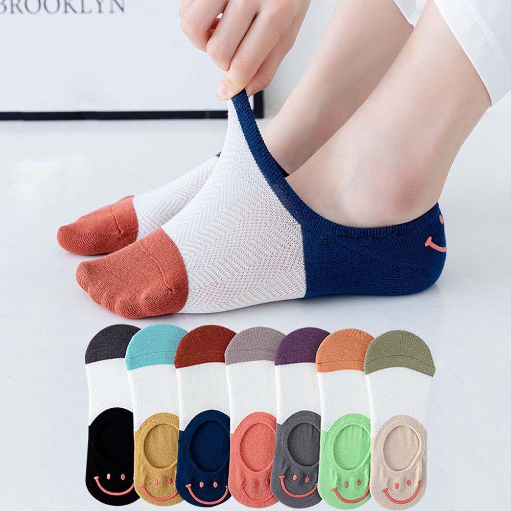 QQMALL Tất Lưới Cổ Thấp Hình Mặt Cười Phong Cách Hip Hop Đáng Yêu