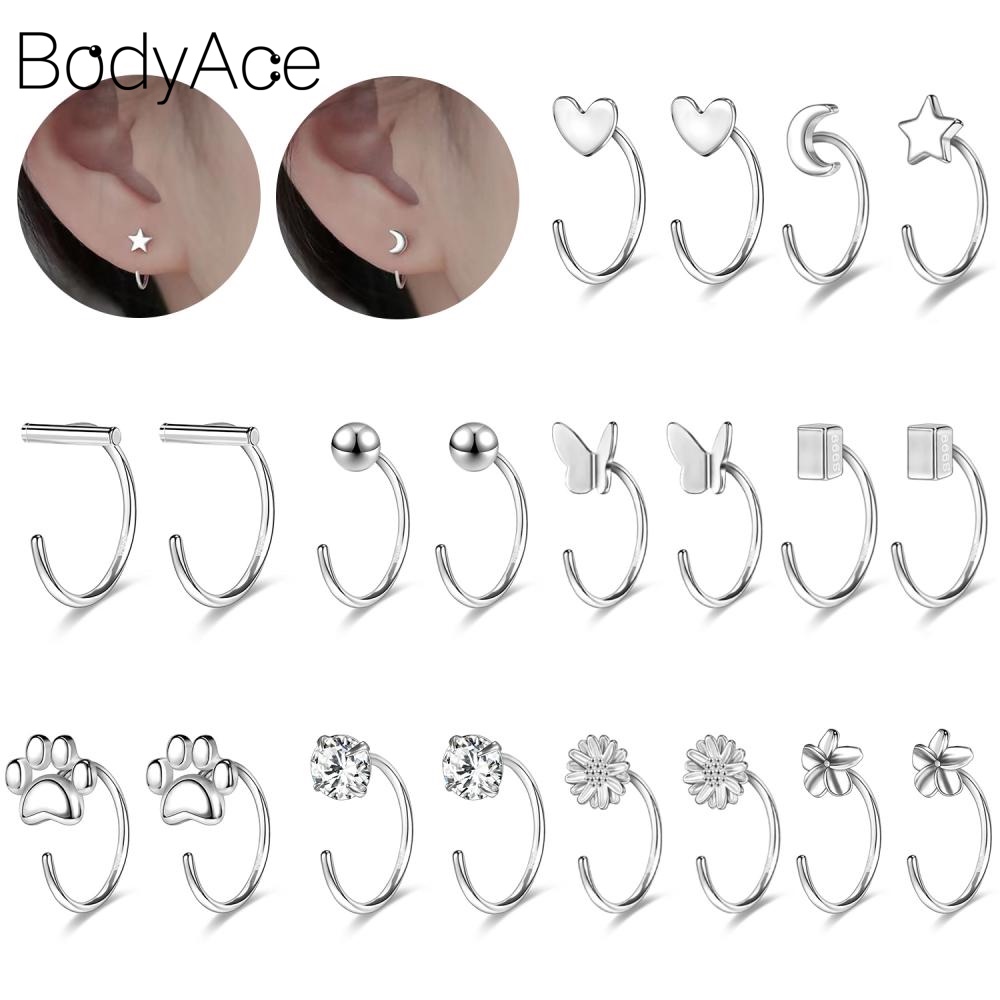 1 Đôi Bông Tai Bạc 925 Dạng Móc Hình Chữ C / Hoa / Bướm / Trái Tim Thời Trang