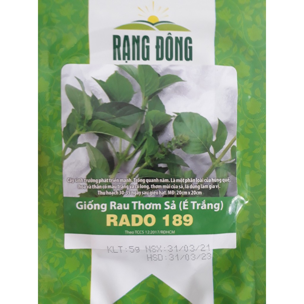 [Seeds] Hạt giống lá é trắng Rado (rau thơm sả), đóng gói 5gr