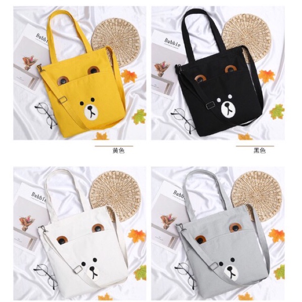 (MẪU 12)Túi Đeo Chéo Vải Bố Hình Gấu Store4girls