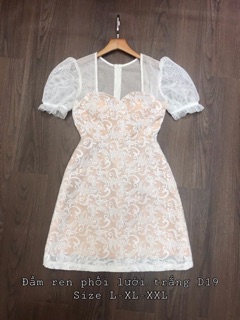 Bigsize Đầm ren phối lưới trắng D19