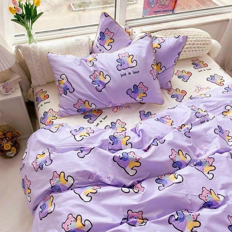 Bộ chăn ga gối cotton poly DươngAnh Decor - Mẫu gấu tím