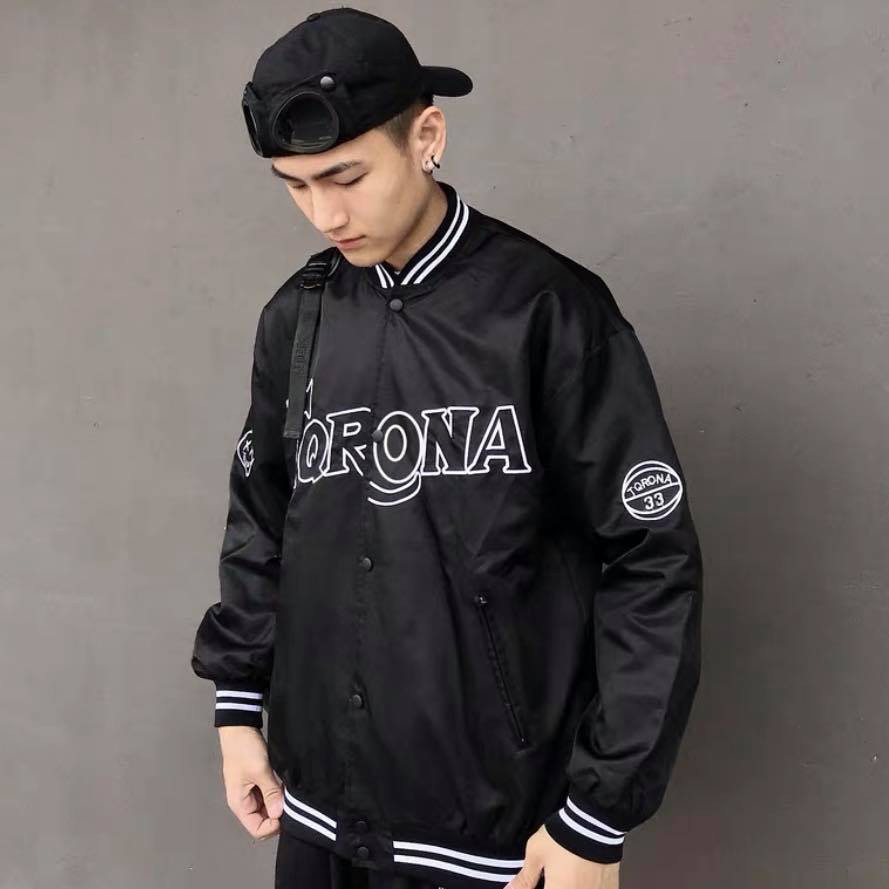 Áo bomber jacket torona dù đen viền trắng nam nữ unisex - Gin Store