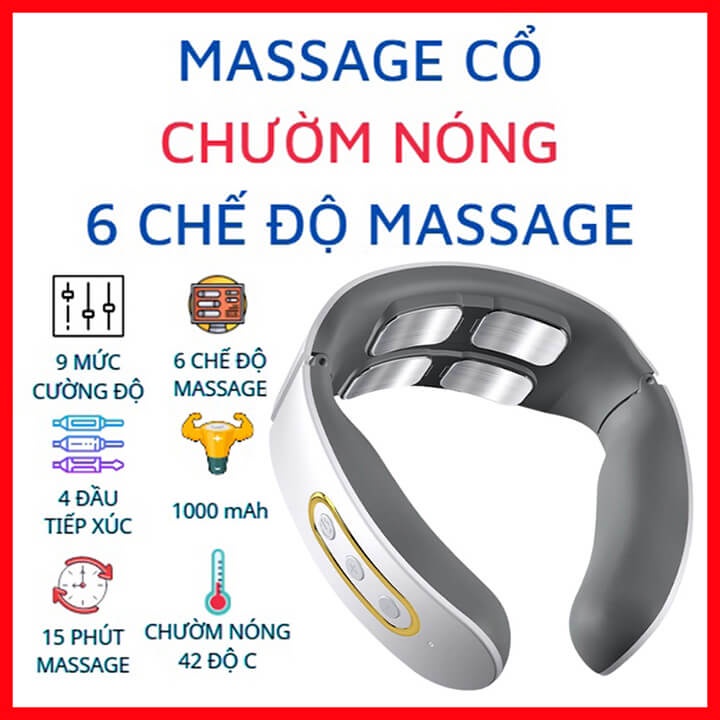 Máy Massage Cổ,Máy Mát Xa Cổ Vai Gáy Thông Minh 4 Điện Cực, 6 Chế Độ Massage Đốt Sống Cổ , 9 Mức Cường Độ