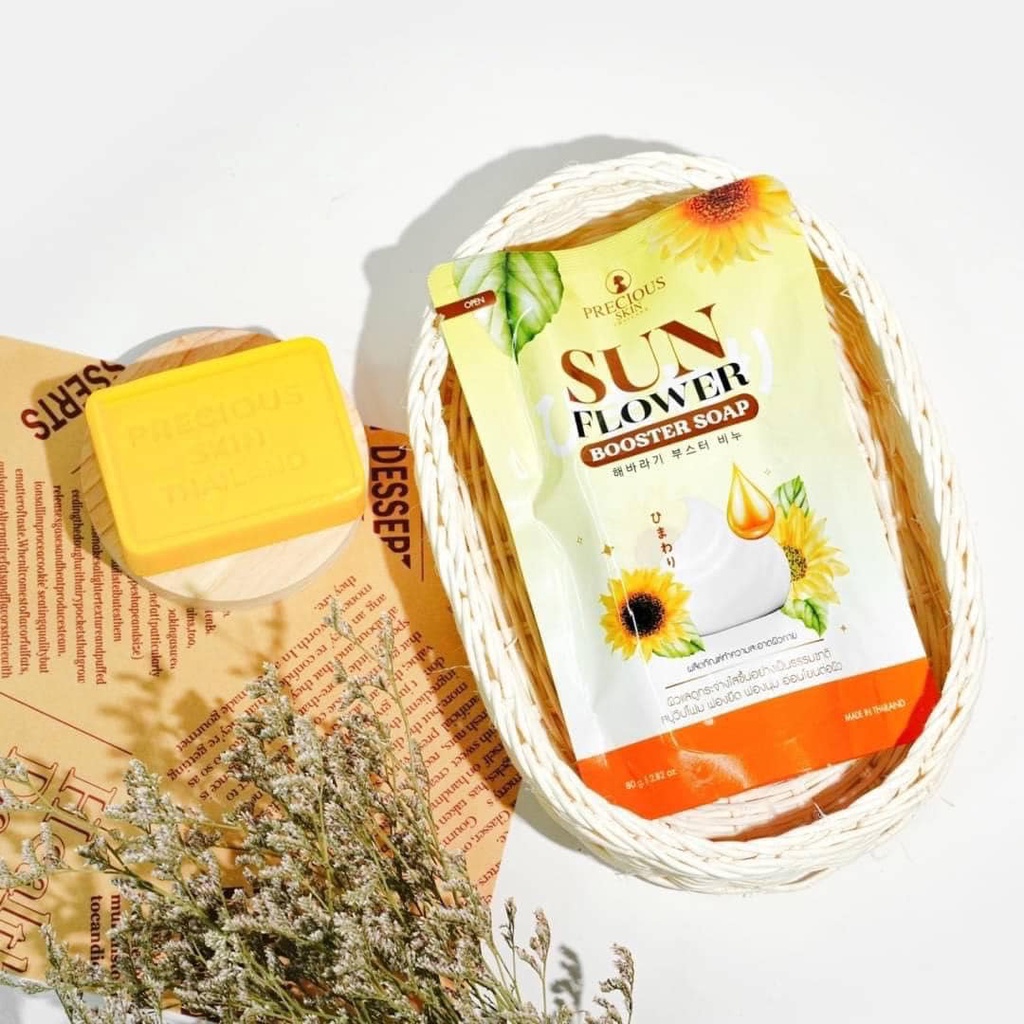 01 Xà Bông Phục Hồi Dưỡng Trắng Da Hoa Hướng Dương Sun Flower Booster Soap Thái Lan 80gramm