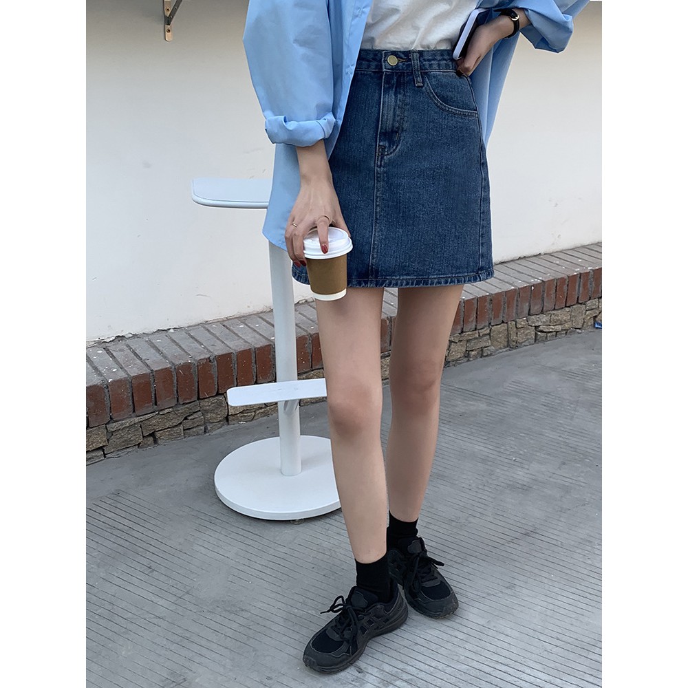 Chân váy Jean Denim Ngắn Lưng cao Form chữ A Phối túi Ulzzang Hàn Quốc Chân váy bò ngắn Cạp cao Thời trang | BigBuy360 - bigbuy360.vn