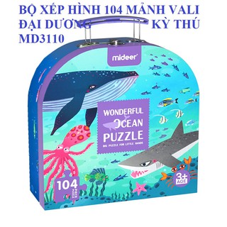 Bộ xếp hình 104 mảnh mẫu Vali mới nhất Khám Phá Đại Dương Kỳ Thú chính hãng Mideer WONDERFUL OCEAN Puzzle