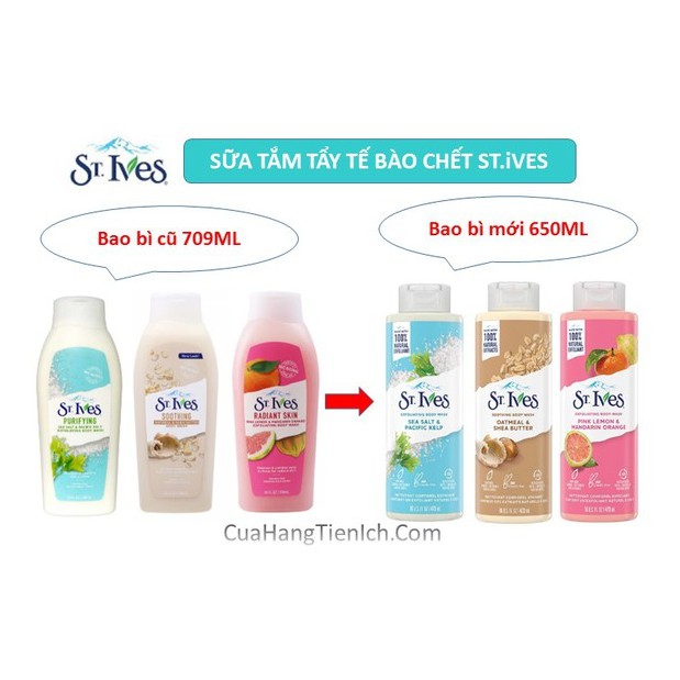 Sữa tắm ST.Ives yến mạch bơ, cam chanh, muối biển 650ML