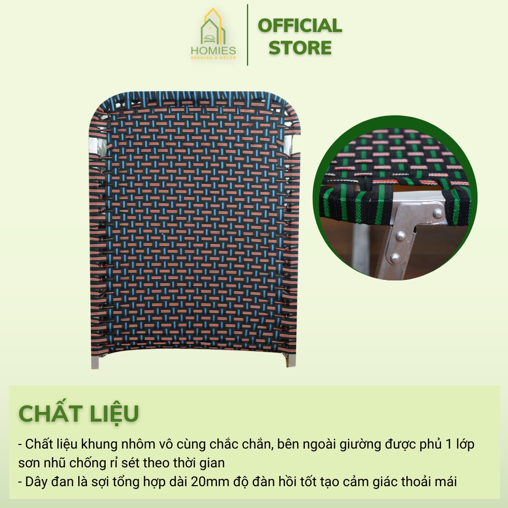 Giường Gấp HOMIES Khung Vuông Sơn Nhũ Chịu Lực 100Kg