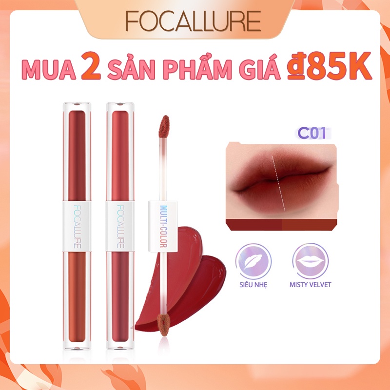 Son Môi Focallure Dạng Lỏng Chống Thấm Nước Không Dính Ly 2 Trong 1 2.4g