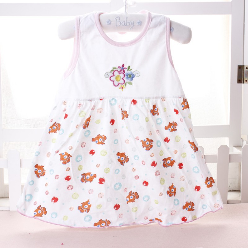 Đầm suông sát nách vải cotton in họa tiết đáng yêu cho bé gái 1-2 tuổi