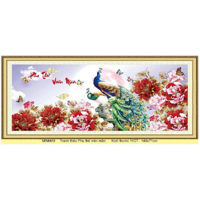 Tranh thêu chữ thập Phu thê viên mãn MN0033 148x71cm ( thêu kín)