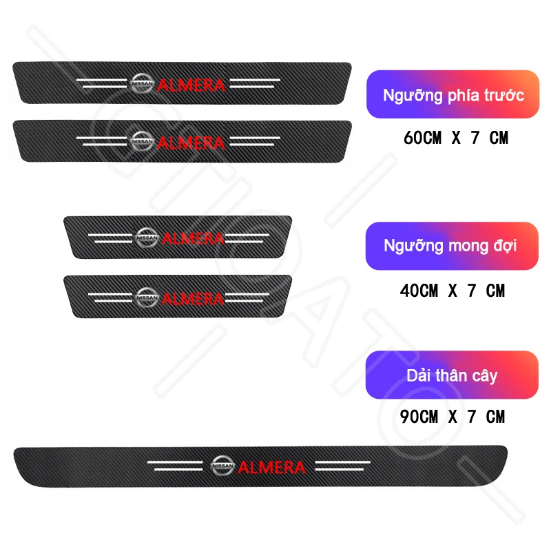 GTIOATO Cho Nissan Almera Sợi Carbon Dán Xe Dán Cửa ô Tô DáN  ̂́Ng XưỚC Ô Tô Bảo Vệ Bậc Cửa Và Dán Cốp Xe Hơi Phụ KiệN Ô Tô
