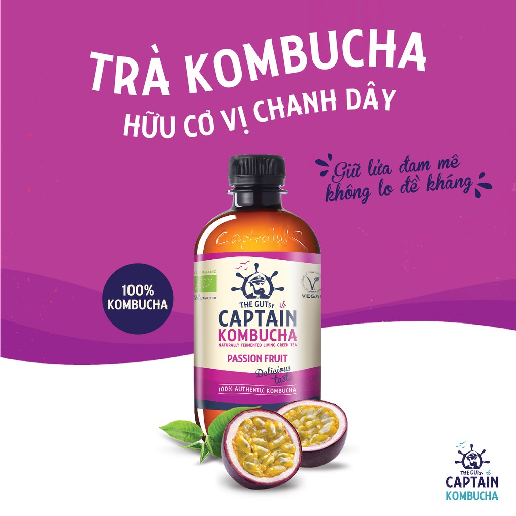 Trà Dưỡng Sinh KomBuCha hữu cơ Captain Kombucha 400ml