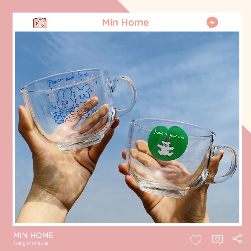 Cốc Thủy Tinh Chịu Nhiệt Hình Gấu Ngỗ Nghĩnh Dùng Uống Cafe Trà Sinh Tố Ly Thủy Tinh Giá Rẻ MinHome