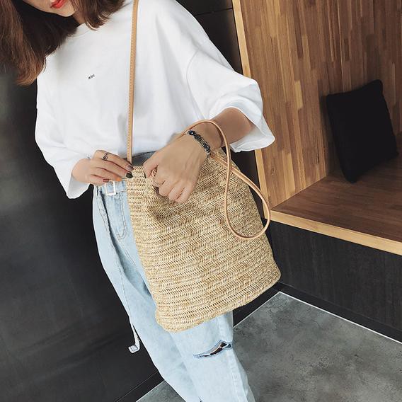 Túi cói đeo chéo du lịch kiểu dáng đa dụng phong cách Vintage - Ecobabo