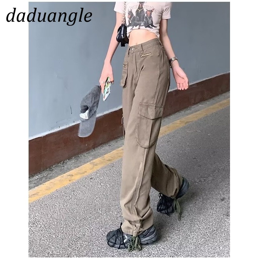 Quần dài ống rộng thiết kế nhiều túi phong cách trẻ trung đơn giản kiểu Mỹ