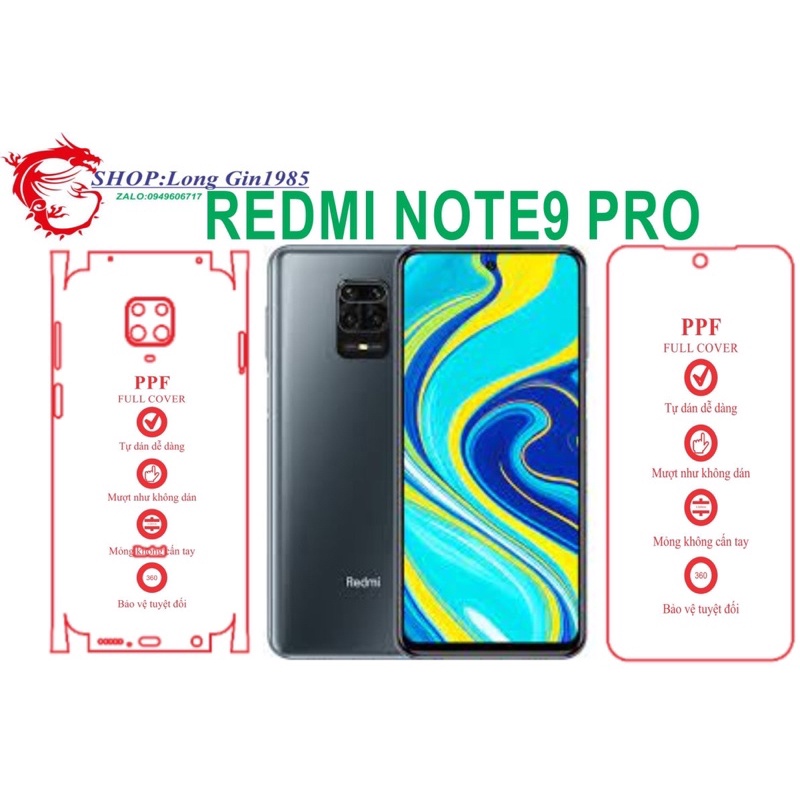 Redmi Note 9 Pro miếng dán trong Ppf mặt sau và mặt trước chống va đập chống trầy xước