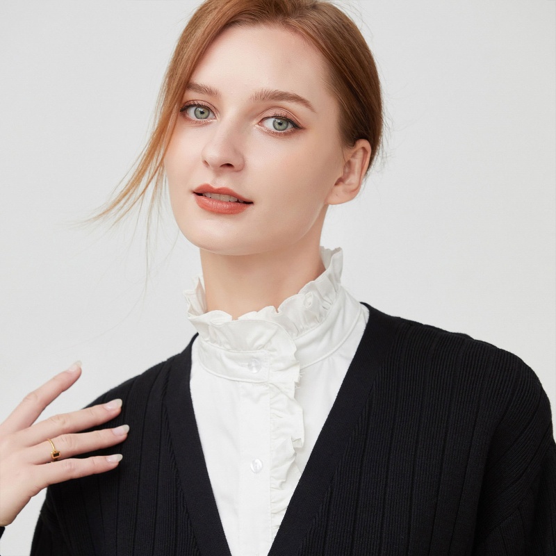 Han Áo Sơ Mi Cổ Lọ Viền Bèo Giả Có Thể Tháo Rời Thời Trang Đa Năng Cho Nữ