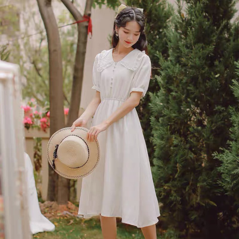 Đầm tiểu thư MẪU MỚI dáng midi cổ viền bèo nhẹ nhàng xinh xắn - Thời Trang VADA (Đ90)