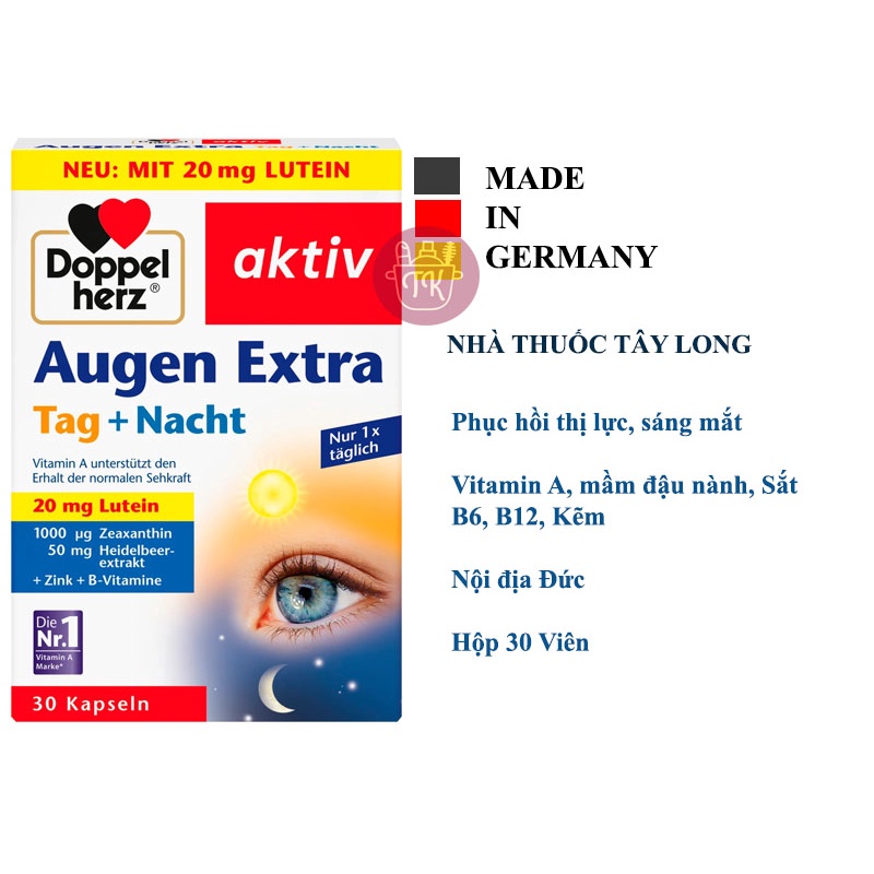 Viên Uống Bổ Mắt Doppelherz Augen Vital và Extra - Bổ Sung Vitamin A, Chống Mỏi Mắt, Tăng Cường Thị Lực