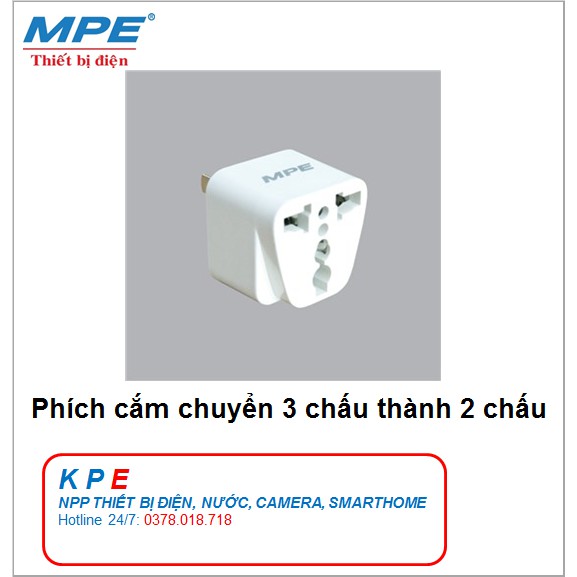 Phích cắm chuyển 3 chấu thành sang 2 chấu Ổ CẮM DU LỊCH, CHÂN CẮM DẸP – TRÒN AD1 MPE GIÁ RẺ - KPE ELECTRIC