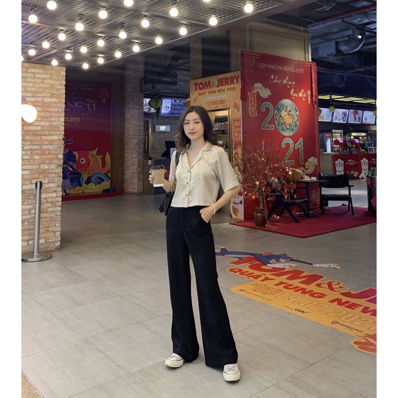 ZIEL Sơ mi dáng croptop lụa