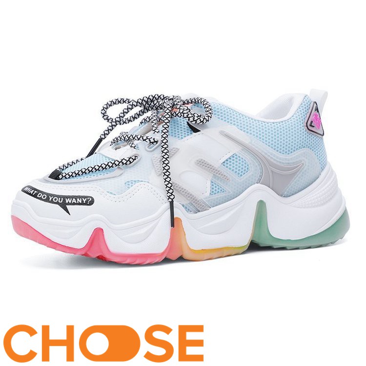 Giày Nữ Sneaker Choose Độn Đế Cầu Vồng Phối Xanh G15K8