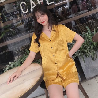 Đồ ngủ pijama lụa gấm chấm bi cộc đùi