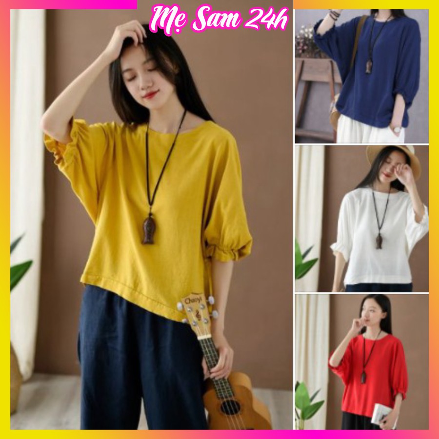Áo kiểu cánh dơi nữ Mẹ Sam 24h form rộng bigsize che khuyết điểm, chất liệu đũi tơ mềm mát thấm mồ hôi AKH.45