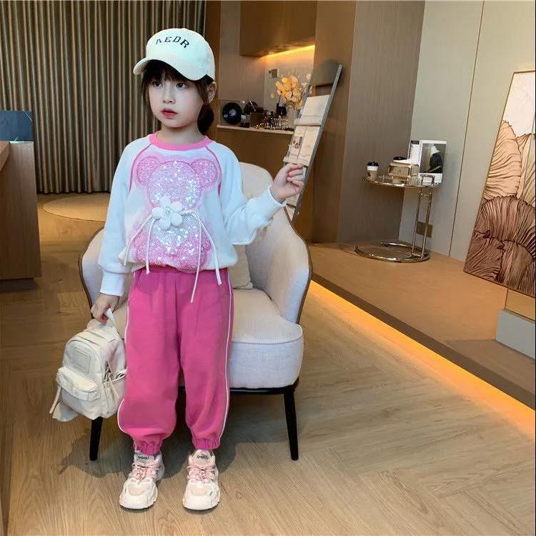 [Babycat] Hàng Có Sẵn Bộ Quần Áo Sweater Đính Kim Sa Hình Gấu Phong Cách Nhật Bản Hàn Quốc Mùa Thu Mới 2022 Cho Bé Gái­Bộ Quần Áo Thời Trang Dạo Phố Năng Động