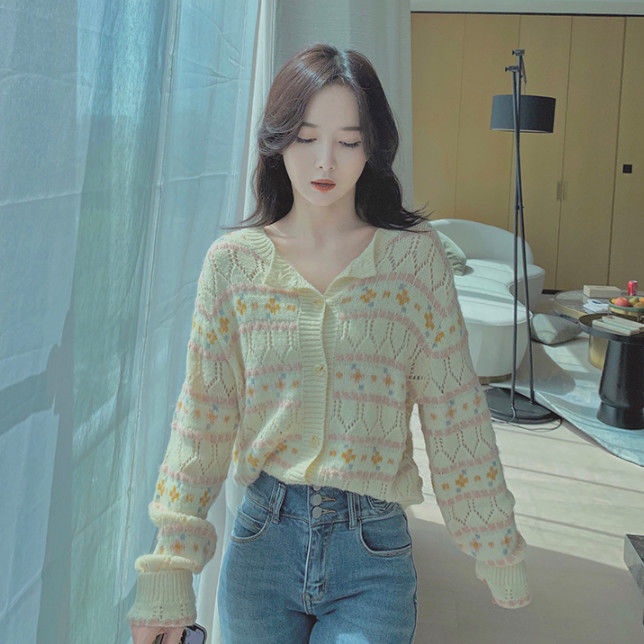 Áo Cardigan dệt kim mỏng mềm mại họa tiết kẻ sọc thời trang mùa thu