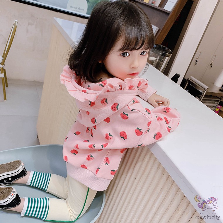 Áo Khoác Tay Dài Hoạ Tiết Dâu Tây Đáng Yêu Cho Bé Gái Kiểu Hàn Quốc