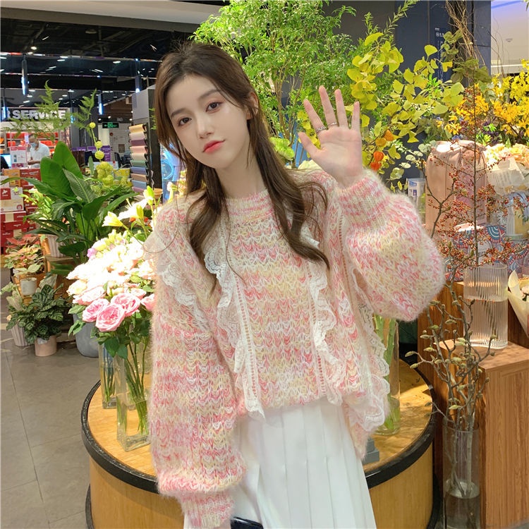 Áo Len Tay Dài Họa Tiết Màu Nhuộm Phong Cách Hàn Quốc Ngọt Ngào
