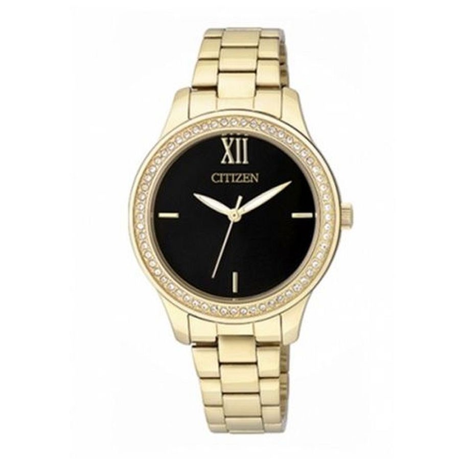 Đồng Hồ Nữ Citizen Đính Đá Swarovski Dây Thép Không Gỉ EL3082-55E - Mặt Đen
