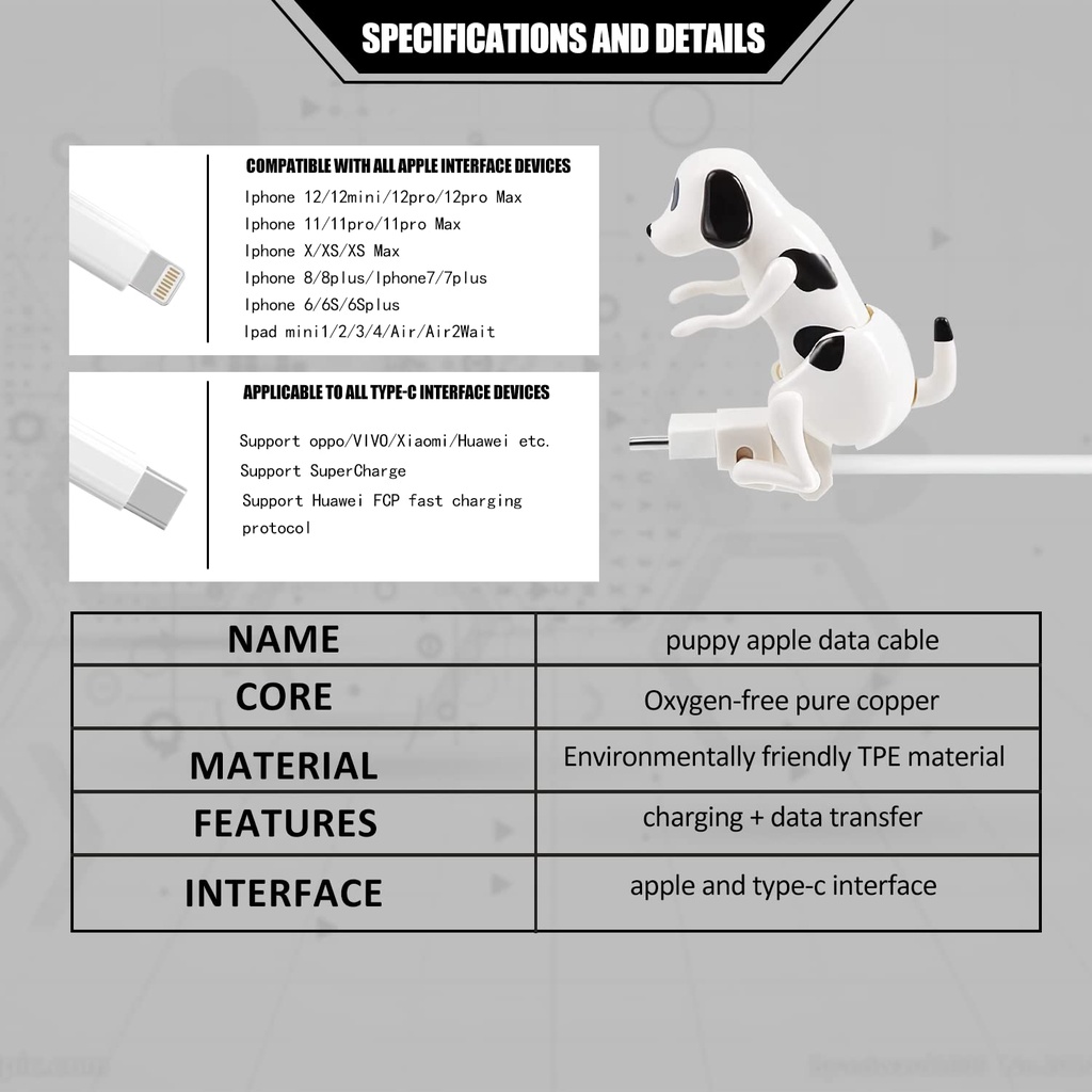 Dây Cáp Sạc Nhanh USB Hình Chú Chó Điện Thoại iPhone Android Type-c Nhiều Mẫu Mã Đáng Yêu